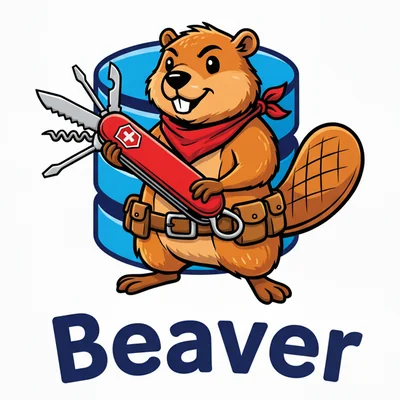Beaver logo: a beaver with a Swiss army knife in front of a database